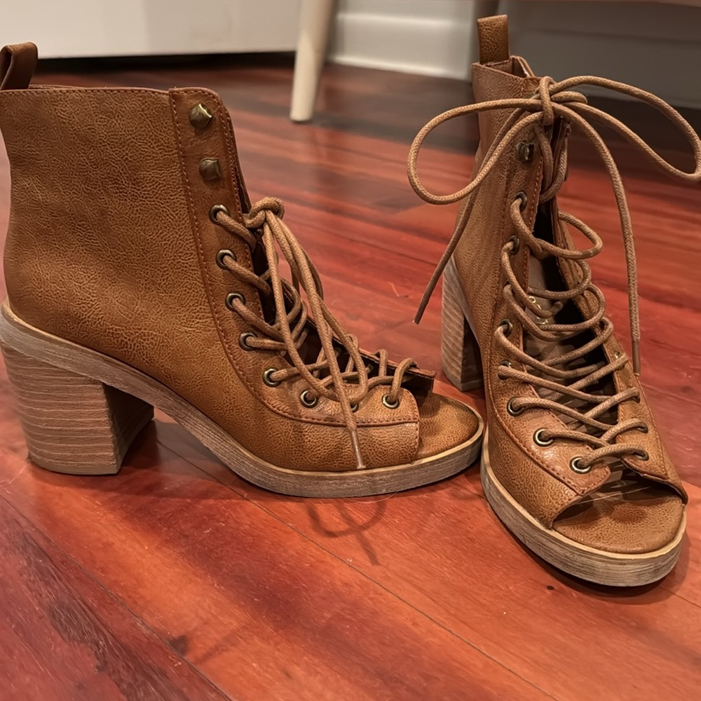 Tan lace up booties
